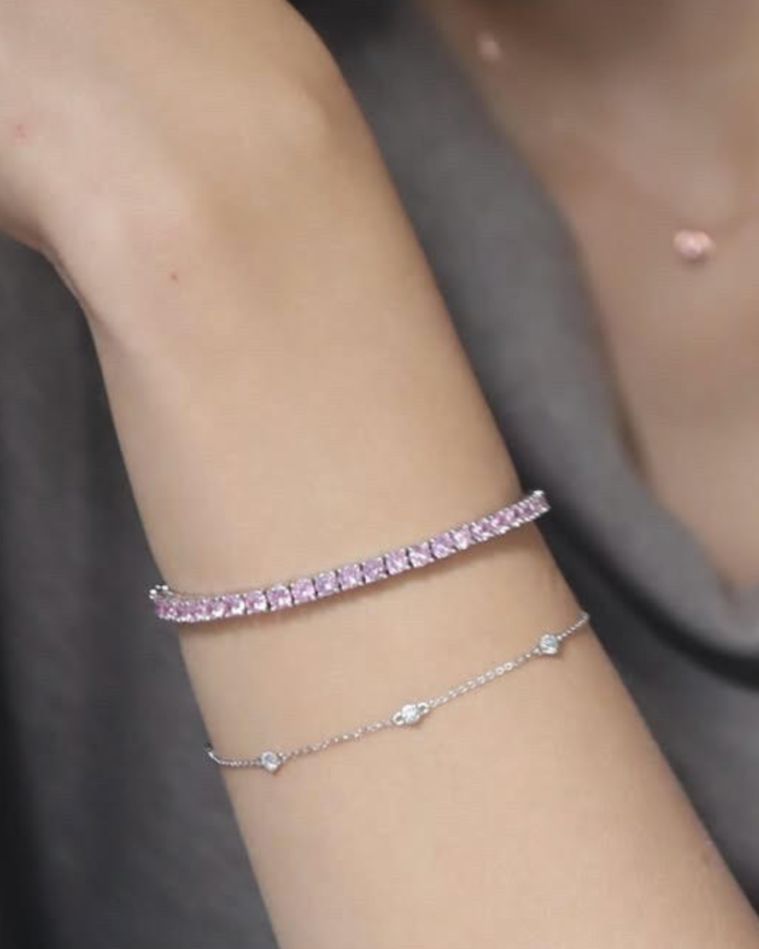LLOYD 087 Brass Tennis Bracelet (Pink) 铜镀银 网球手链 (粉色) 16CM