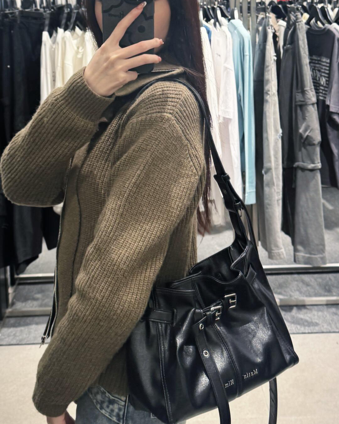 MATIN KIM 047 Belted Volunn Small Buckle Bag