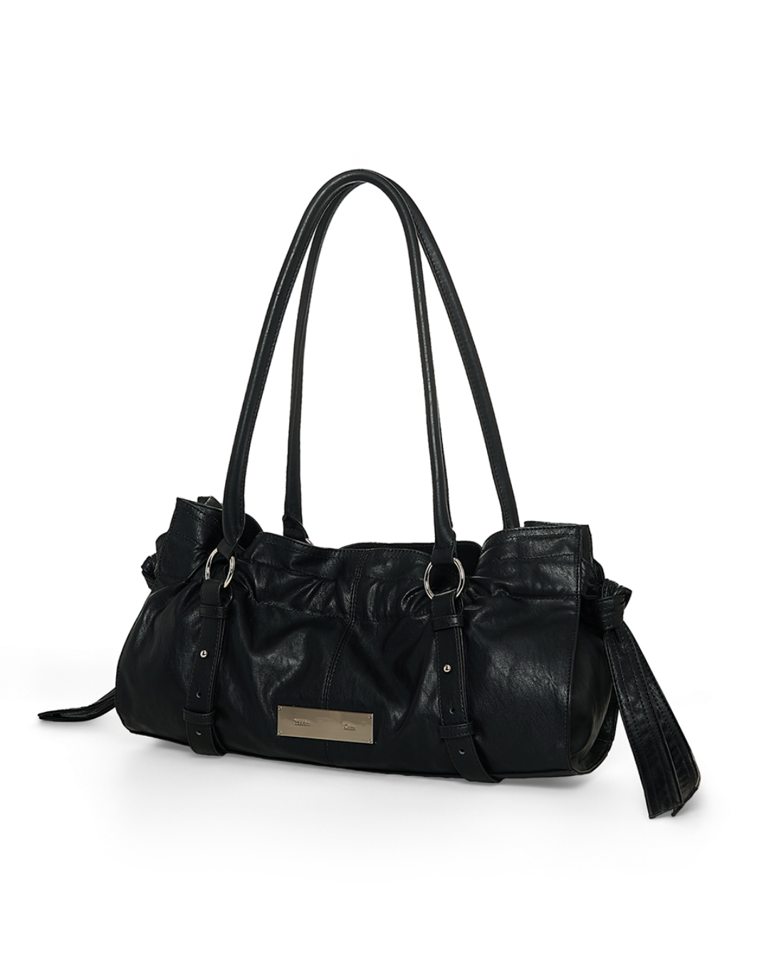 MATIN KIM 048 Shirring Tie Buckle Shoulder Bag (Black)