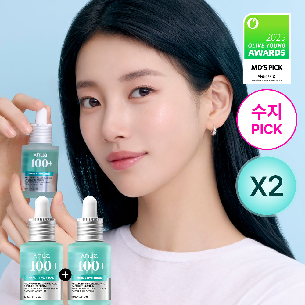 ANUA PDRN Hyaluronic Acid Capsule 100 Serum | 30ml + 30ml + FREE Cinnamoroll Pouch