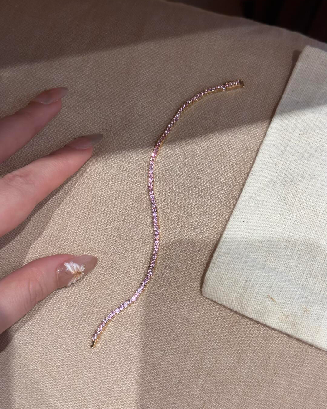 LLOYD 087 Brass Tennis Bracelet (Pink) 铜镀银 网球手链 (粉色) 16CM