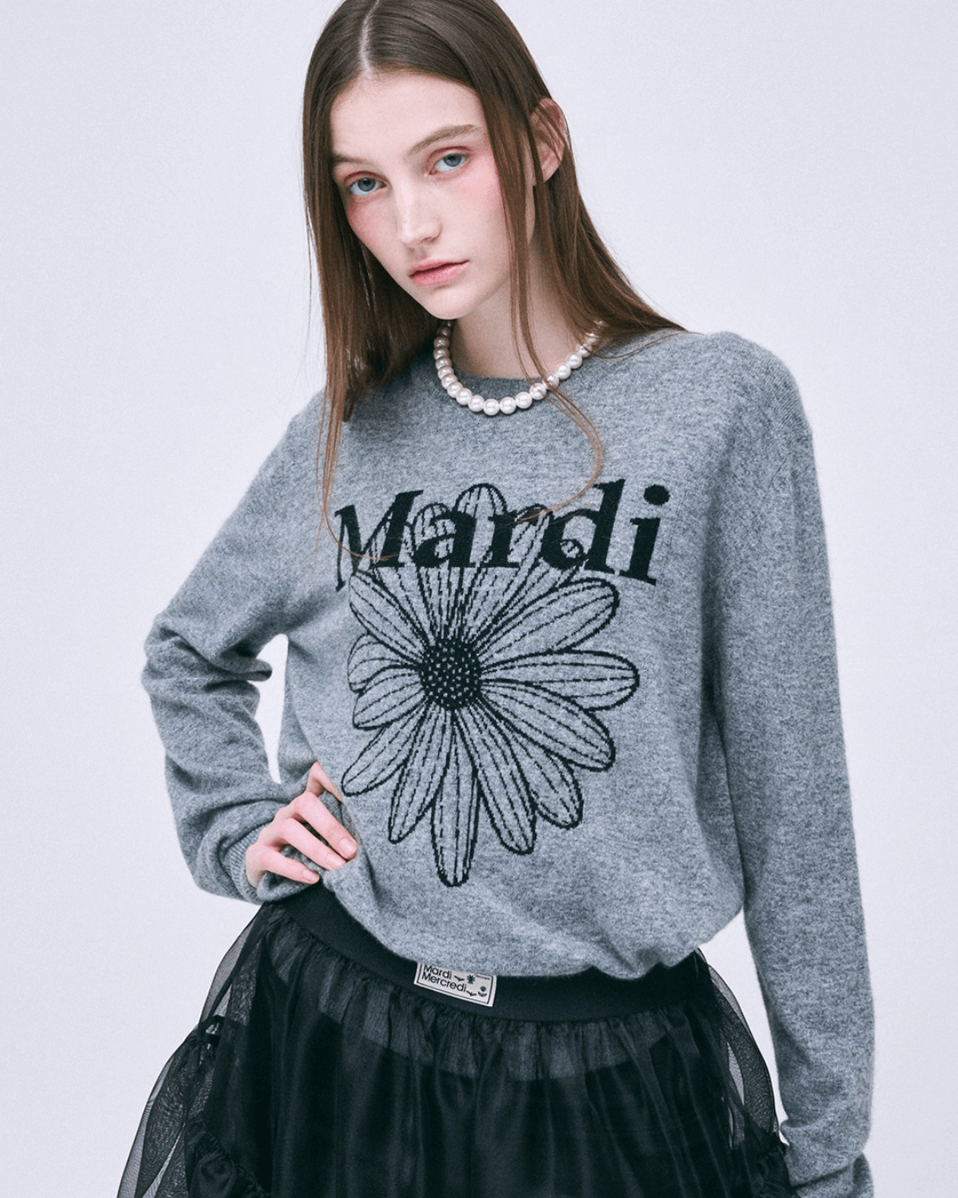 MARDI MERCREDI CASHMERE CREW NECK FLOWERMARDI