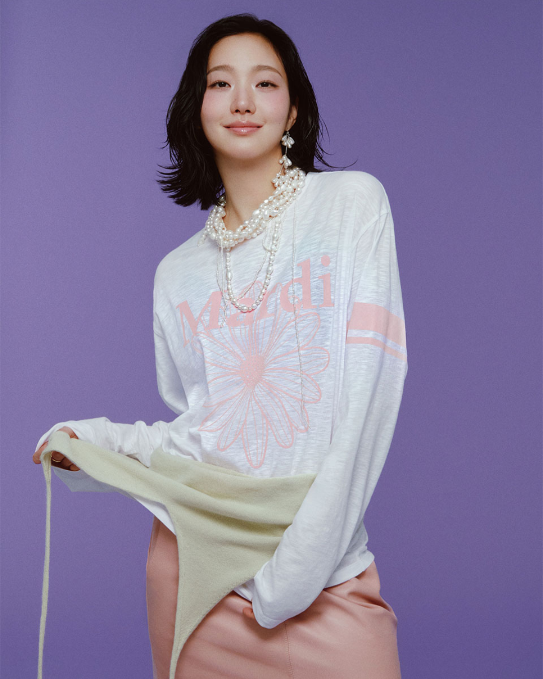 MARDI 114 SLUB COTTON RELAXED TSHIRT LONG SLEEVE FLOWERMARDI