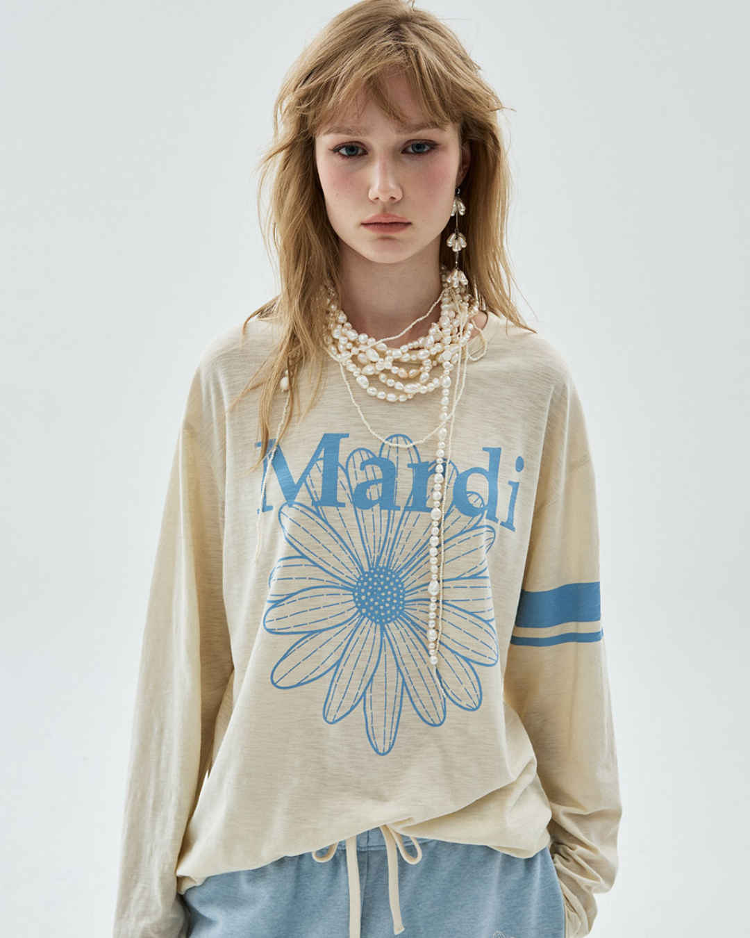 MARDI 114 SLUB COTTON RELAXED TSHIRT LONG SLEEVE FLOWERMARDI