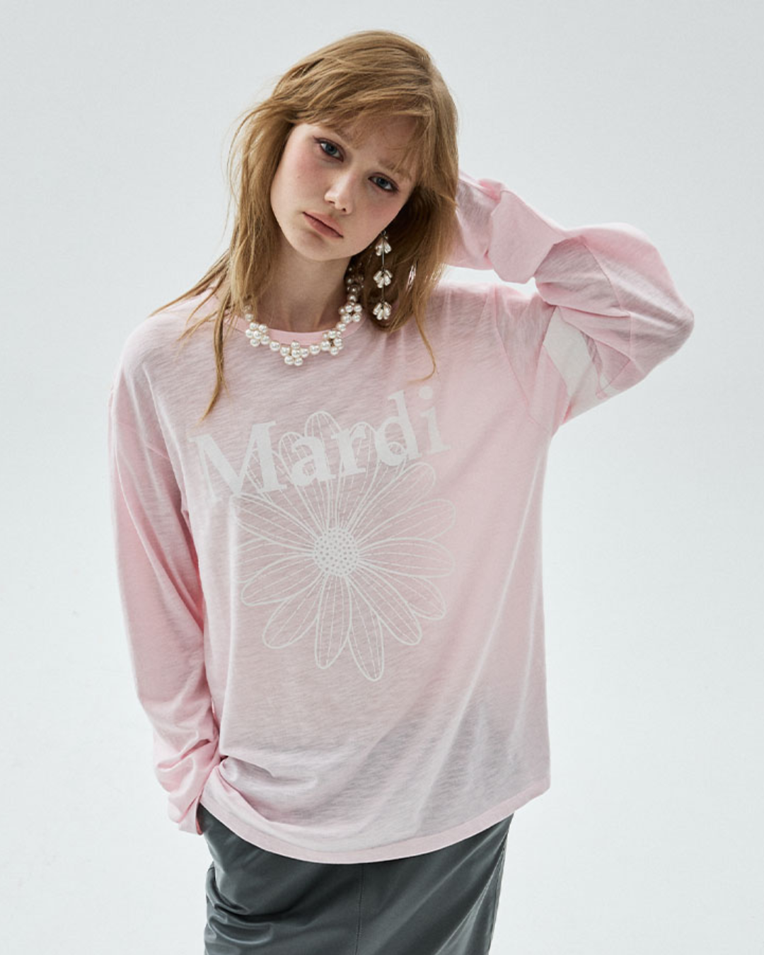 MARDI 114 SLUB COTTON RELAXED TSHIRT LONG SLEEVE FLOWERMARDI