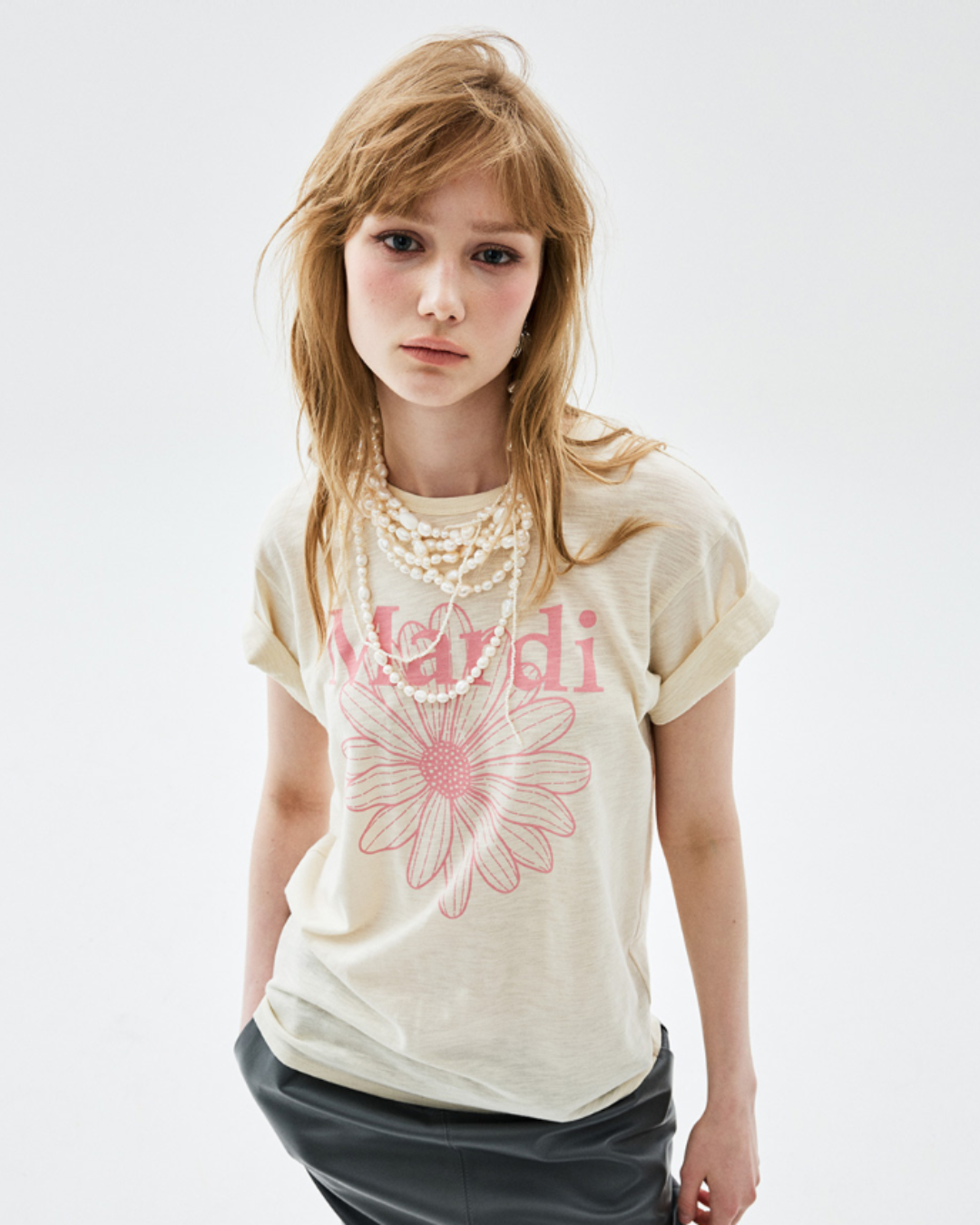 MARDI 115 SLUB COTTON RELAXED TSHIRT FLOWERMARDI