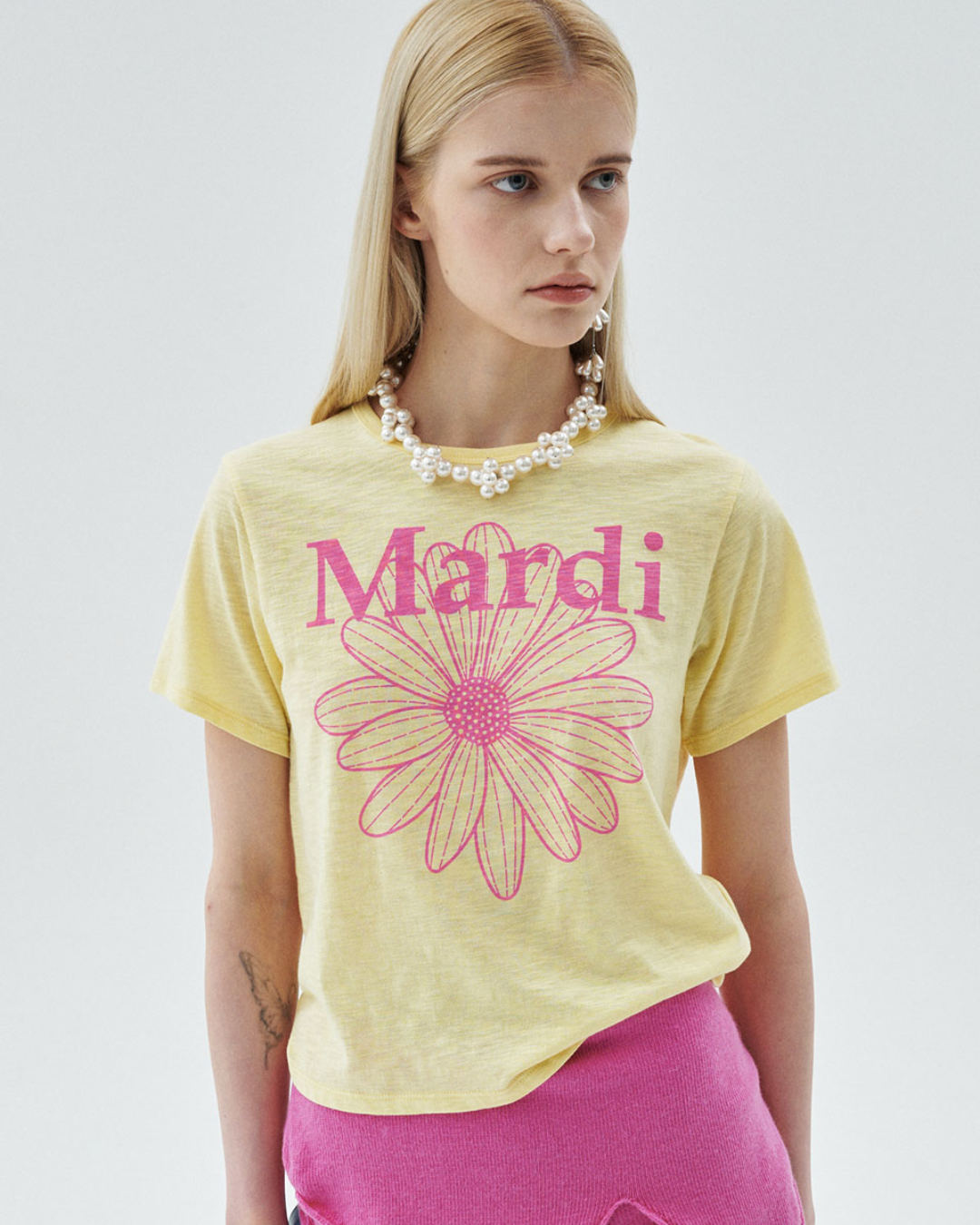 MARDI 116 SLUB COTTON SLIM TSHIRT FLOWERMARDI