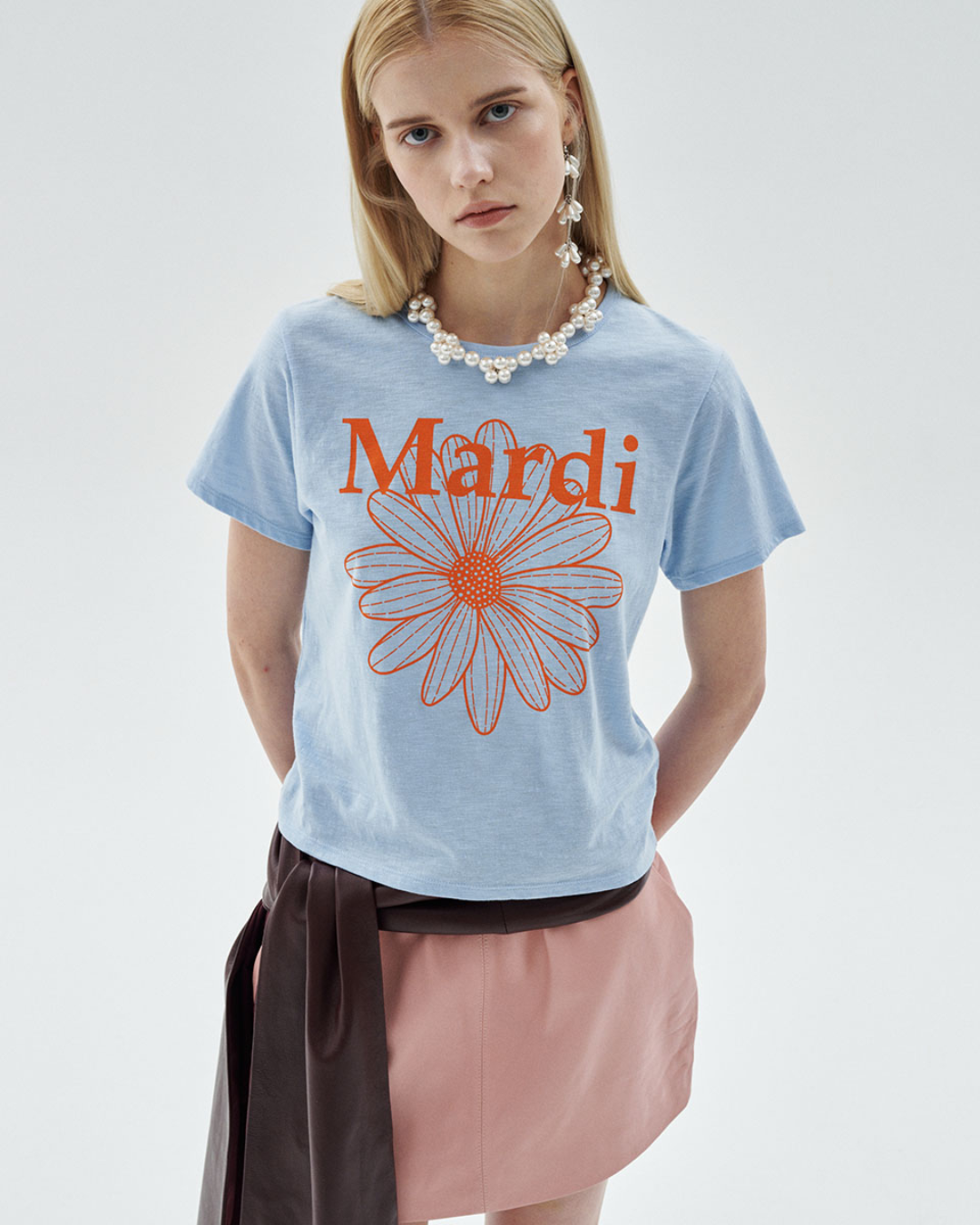 MARDI 116 SLUB COTTON SLIM TSHIRT FLOWERMARDI