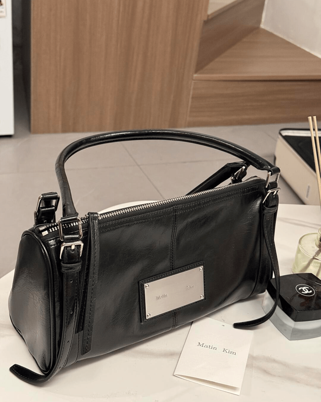 MATIN KIM 033 Buckle Bag Shoulder (Black)