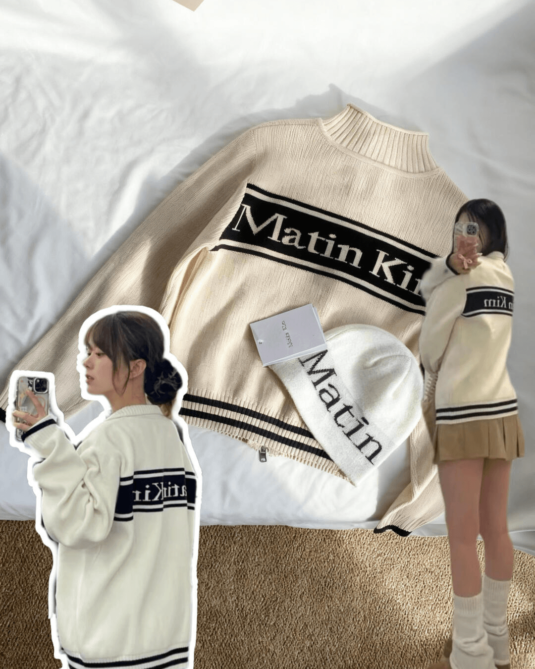 MATIN KIM 042 Spell Point Strip Knit Cardigan