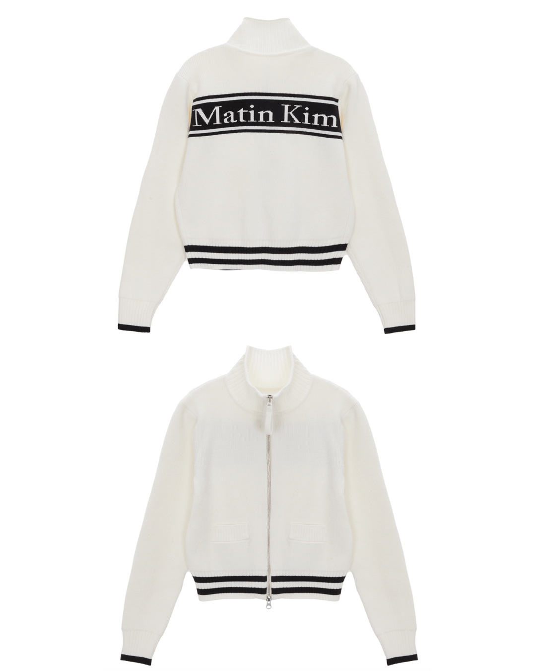 MATIN KIM 042 Spell Point Strip Knit Cardigan