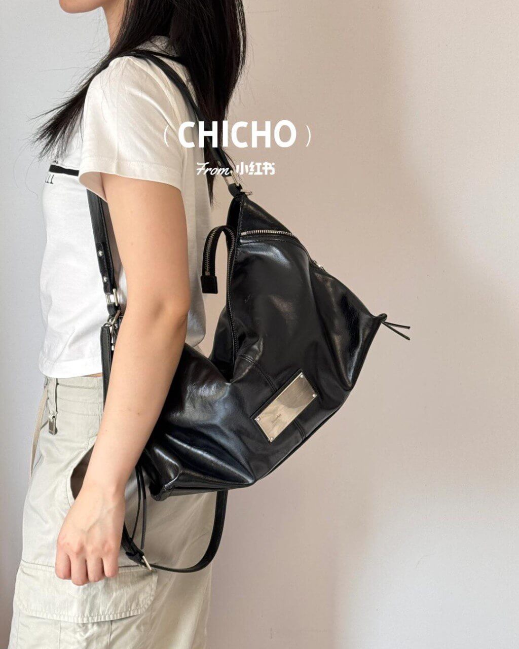 MATIN KIM Side Zipper Shoulder Bag - Black 机车包大号 （Ship End of July)
