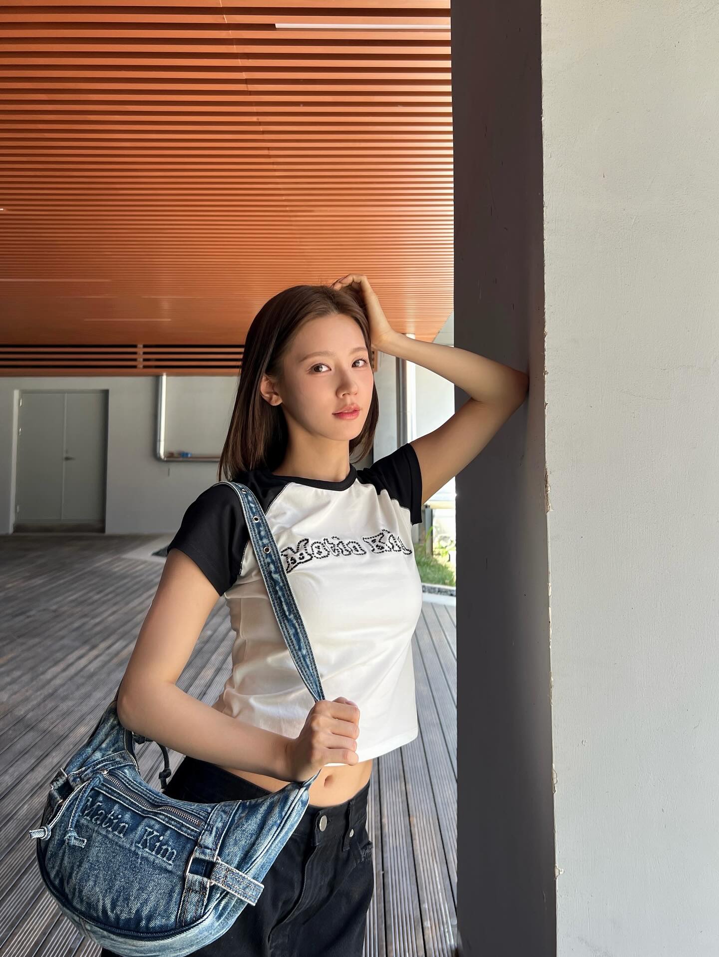 MATIN KIM 016 Washed Denim Mini Hobo Bag