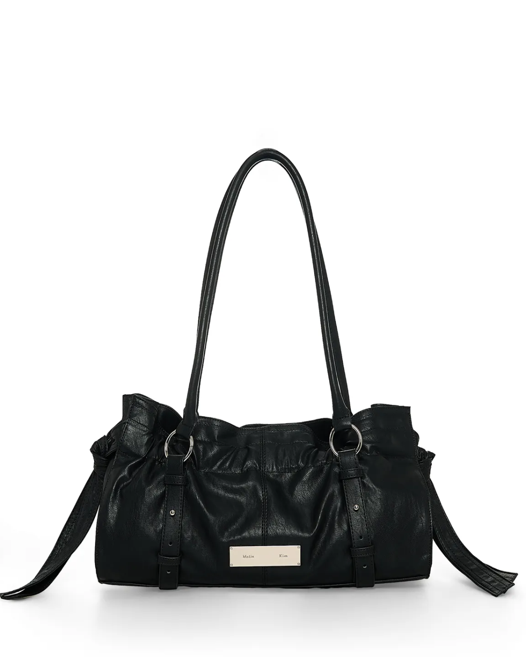 MATIN KIM 048 Shirring Tie Buckle Shoulder Bag (Black)