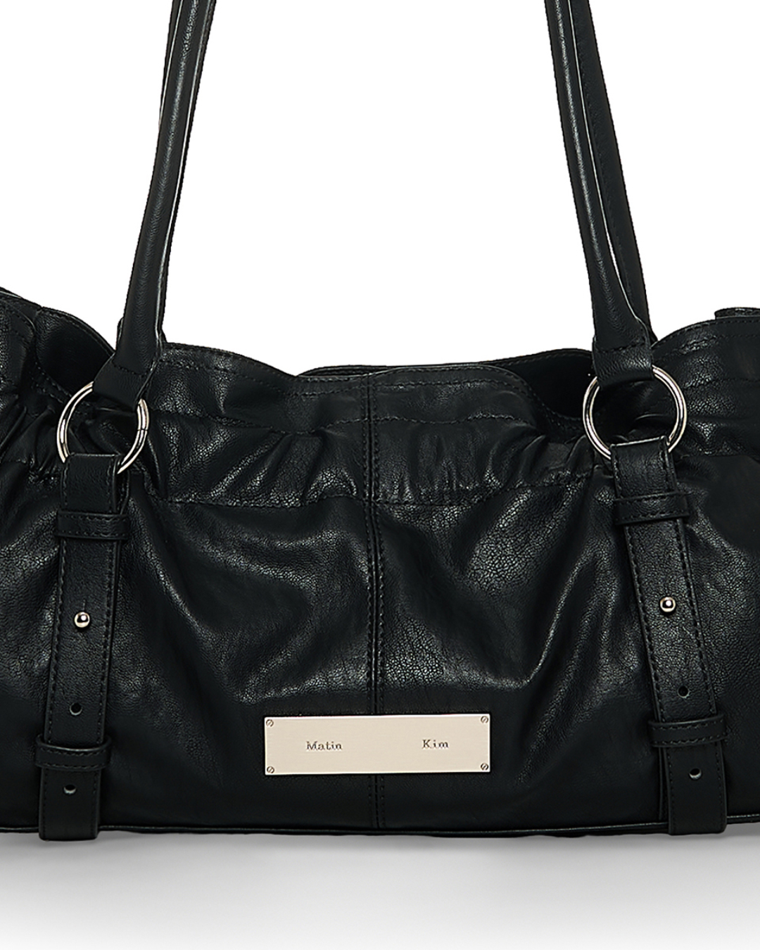MATIN KIM 048 Shirring Tie Buckle Shoulder Bag (Black)
