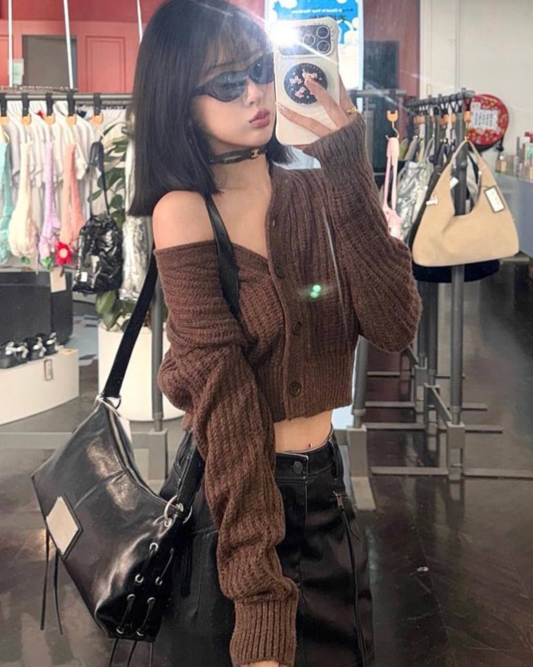 MATIN KIM 052 Eyelet Shirring Shoulder Bag