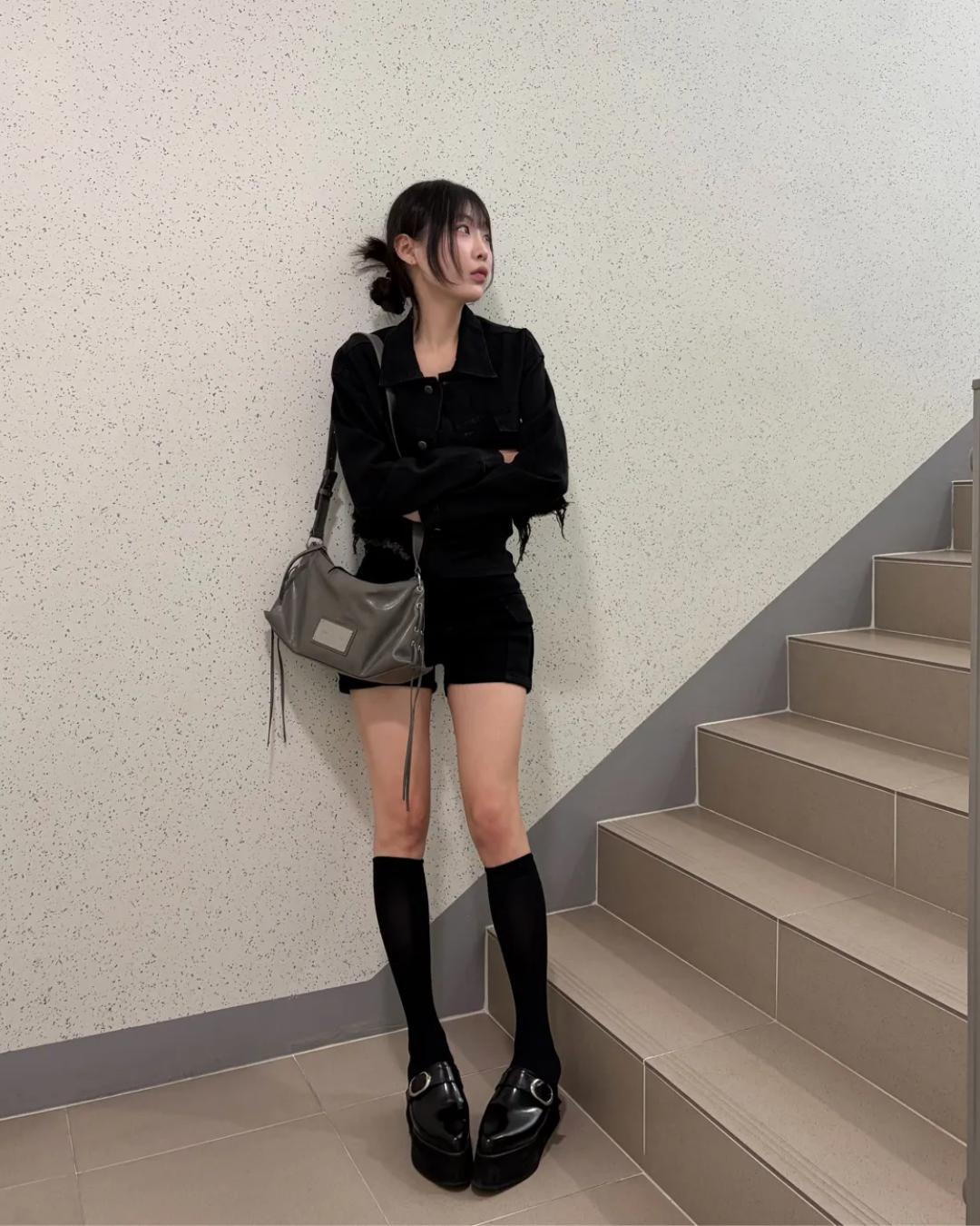 MATIN KIM 052 Eyelet Shirring Shoulder Bag