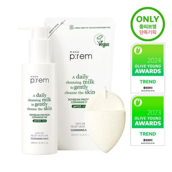 Make p:rem Safe Me. Relief Moisture Cleansing Milk | 200ml+100ml Refill