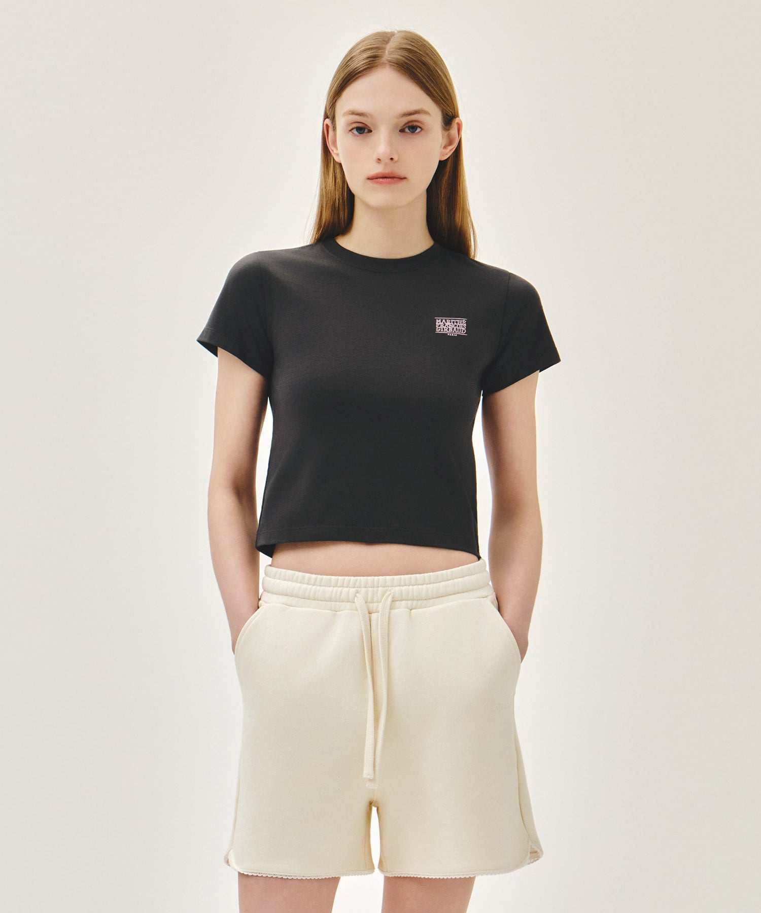 Marithe 055 W ANTIQUE CLASSIC LOGO SLIM CROP TEE