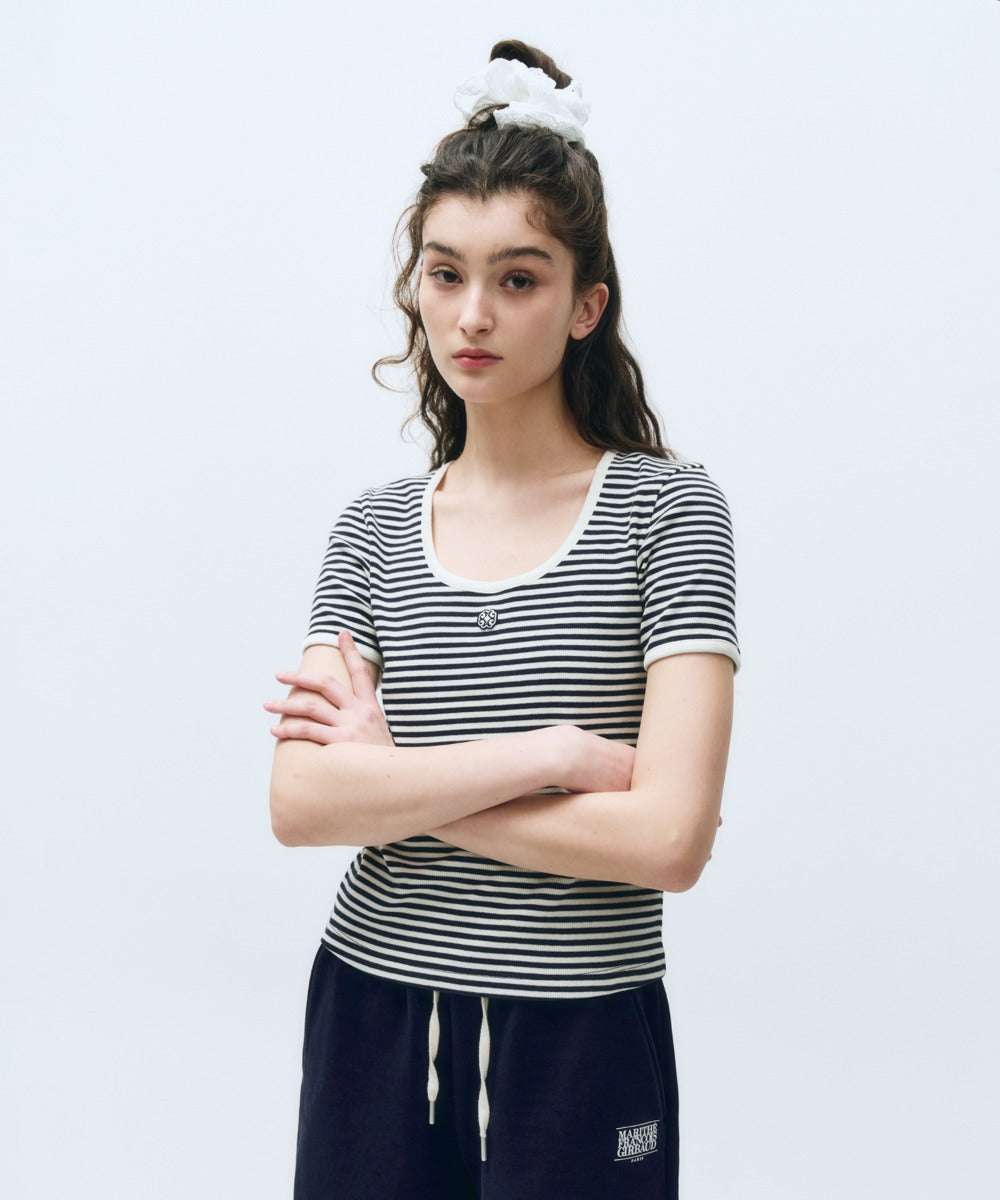Marithe 063 W DEEP NECK RINGER TEE