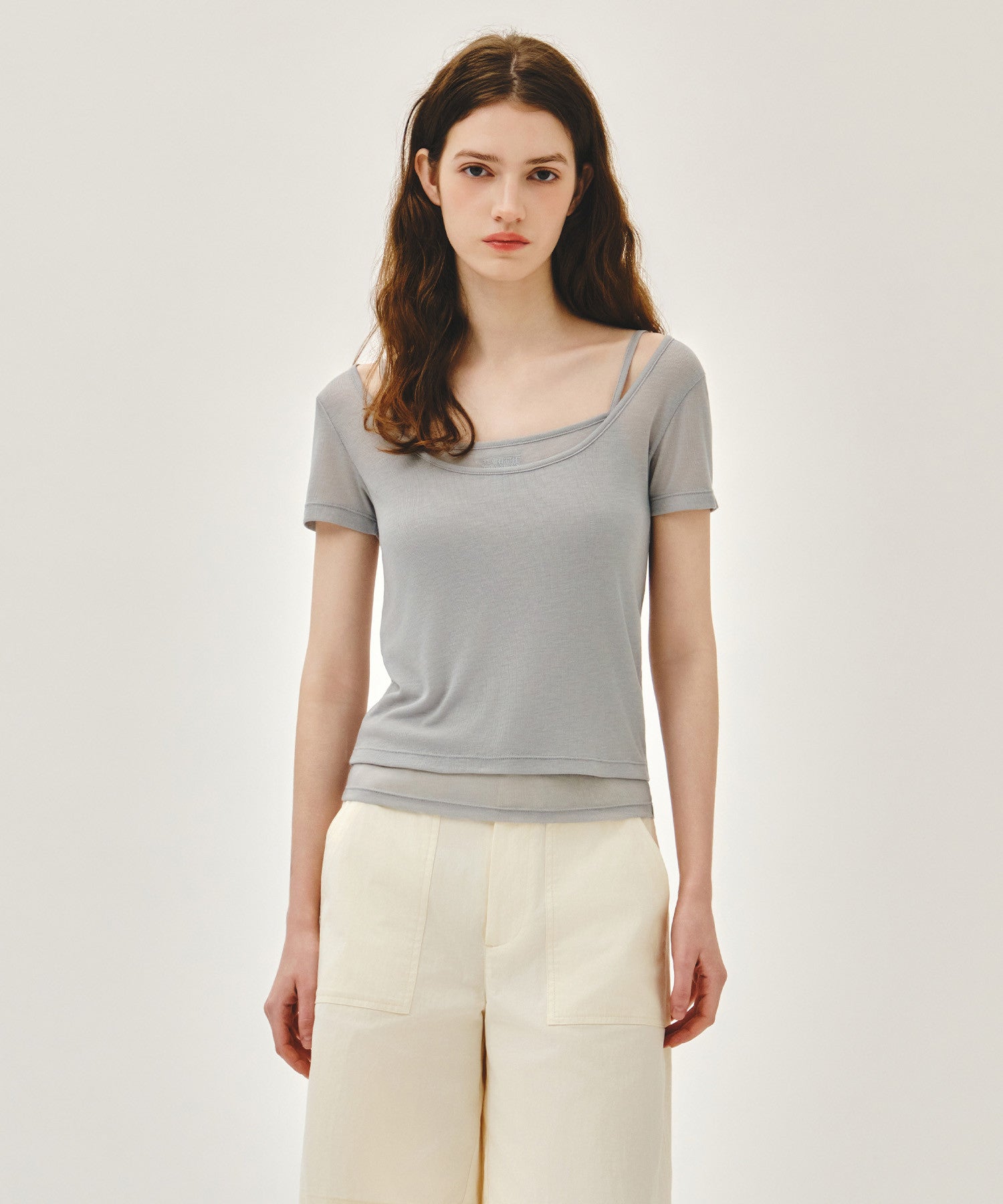 Marithe 064 W SMALL CLASSIC LOGO SLEEVELESS LAYERED SLIM CROP TEE