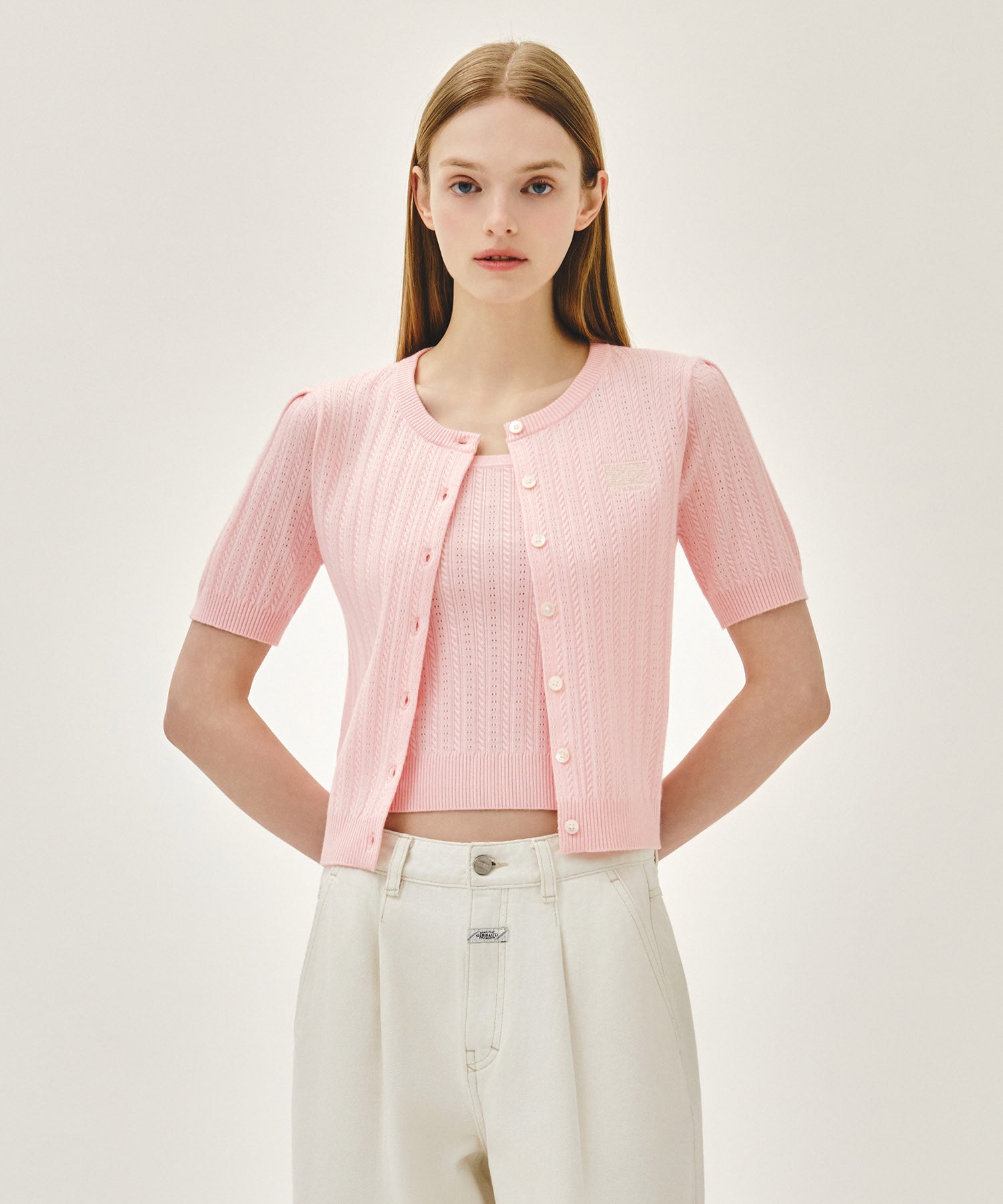 Marithe 068 W SMALL CLASSIC LOGO HALF KNIT CARDIGAN SET UP