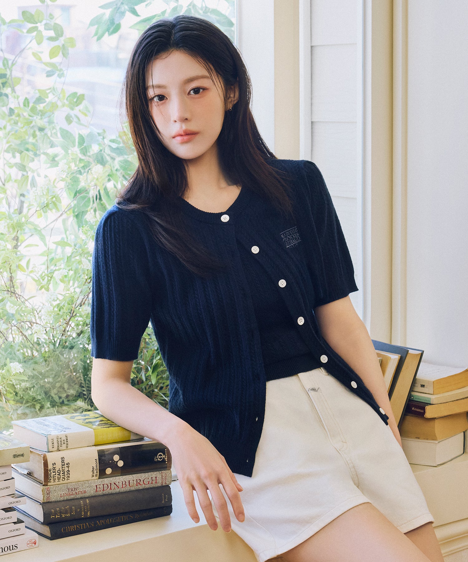 Marithe 068 W SMALL CLASSIC LOGO HALF KNIT CARDIGAN SET UP