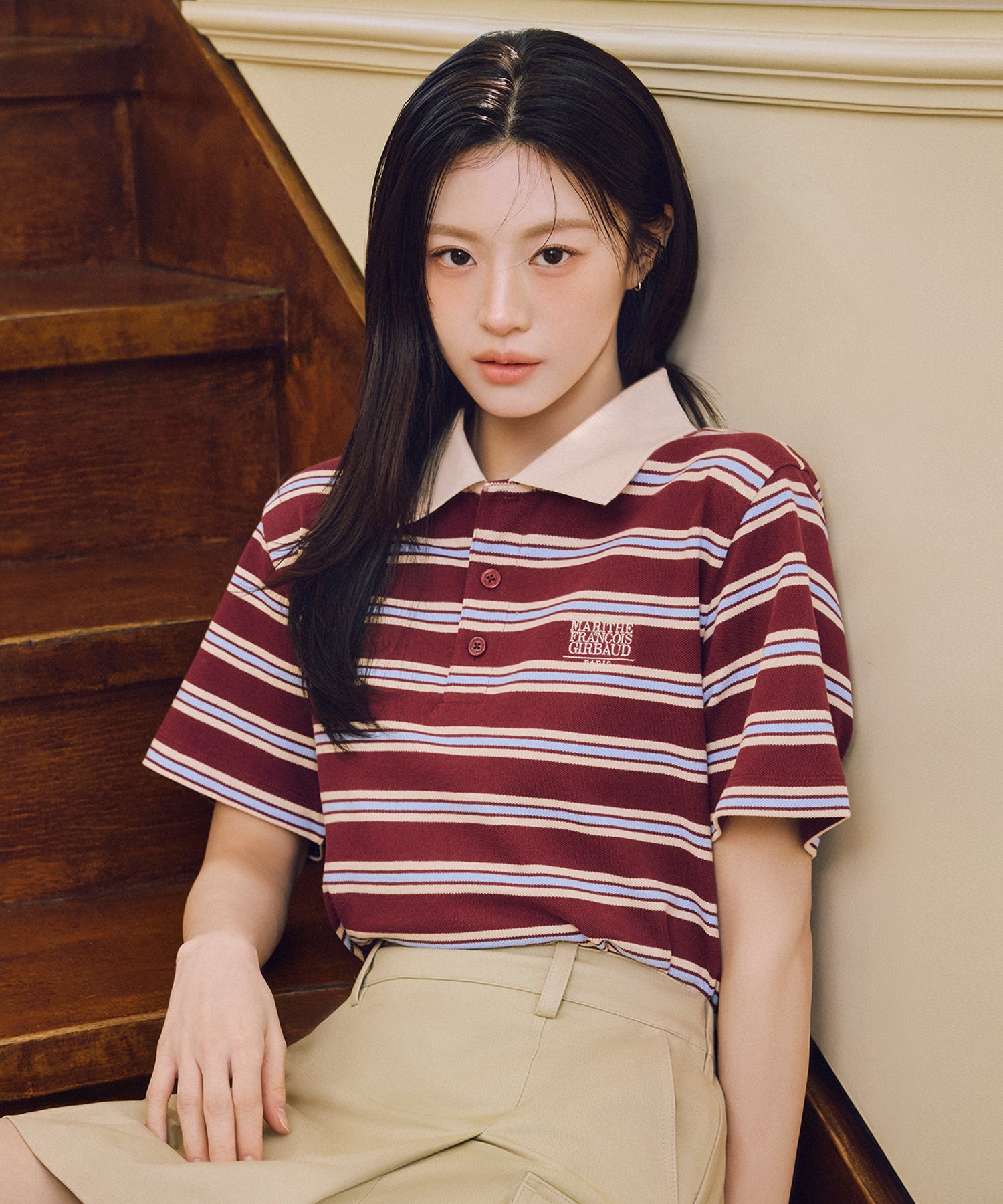 Marithe 078 SMALL CLASSIC LOGO PK COLLAR TEE