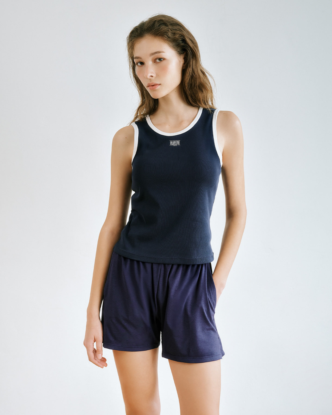 Marithe 083 W Classic Logo Ringer Tank Bra Top