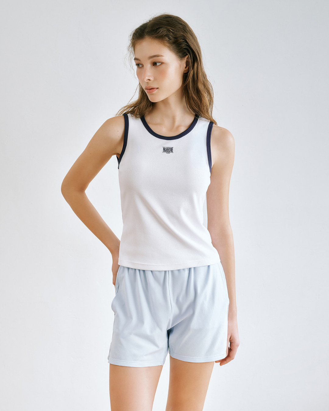 Marithe 083 W Classic Logo Ringer Tank Bra Top