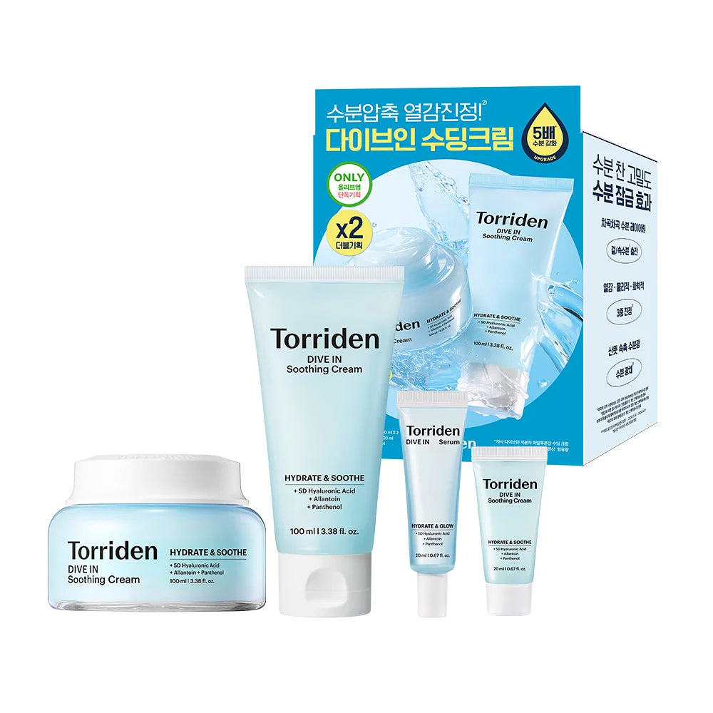 Torriden Dive-in Low-Molecular Hyaluronic Acid Soothing Cream  | 100ml+100ml+20ml + Serum 20ml