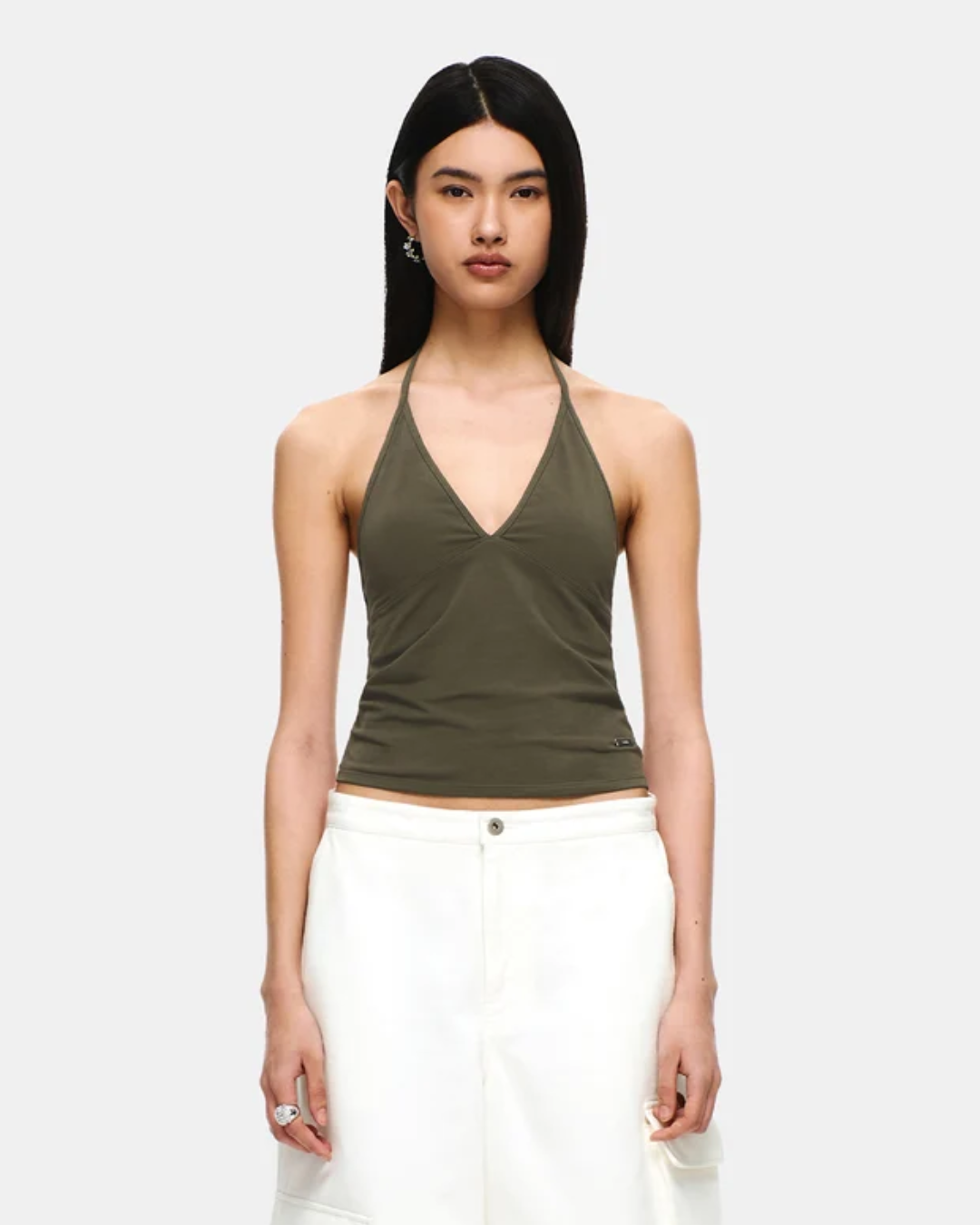 VERISH 027 Soft Cotton Deep V Neck Halter Bra Top
