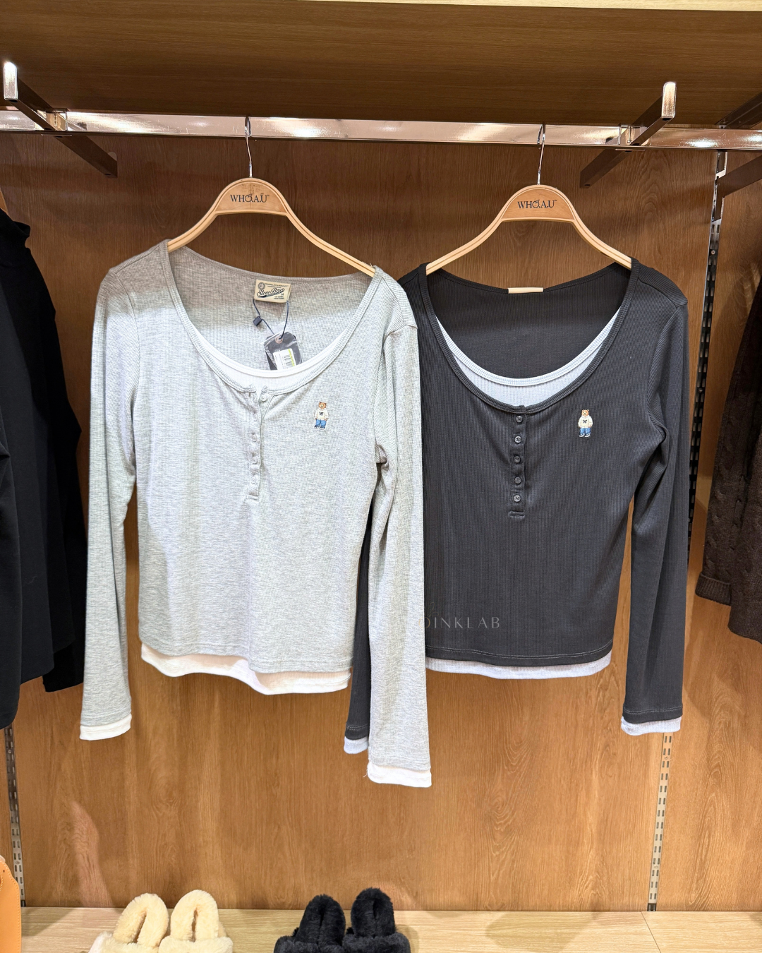 WHOAU 020 Layered Henryneck Long Sleeve T-shirt