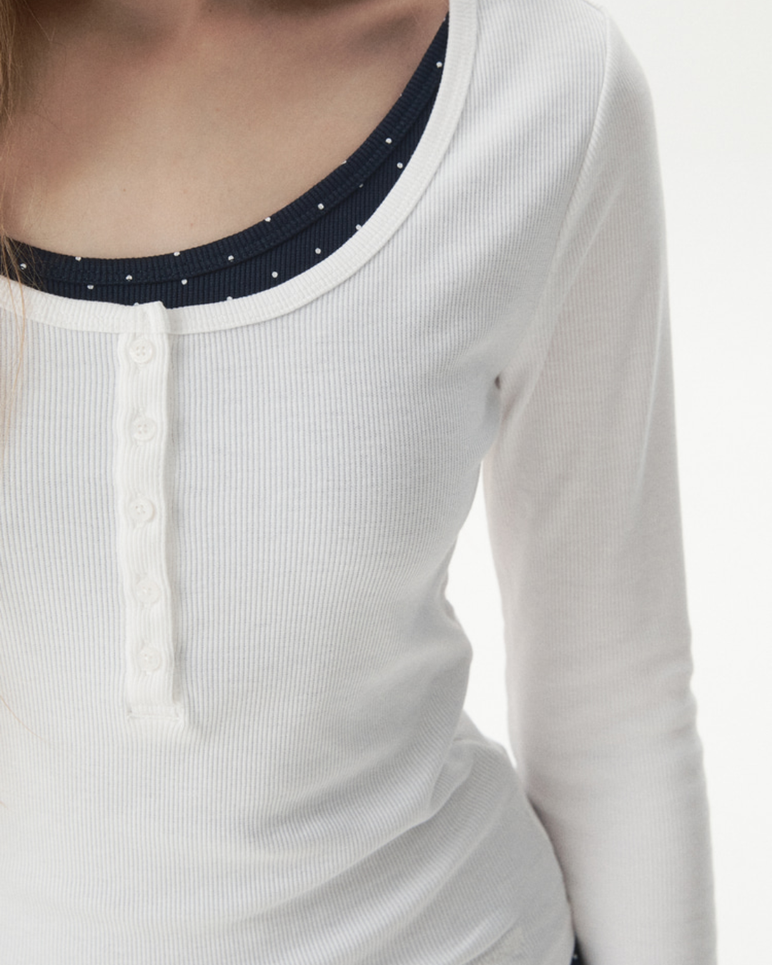 WHOAU 020 Layered Henryneck Long Sleeve T-shirt