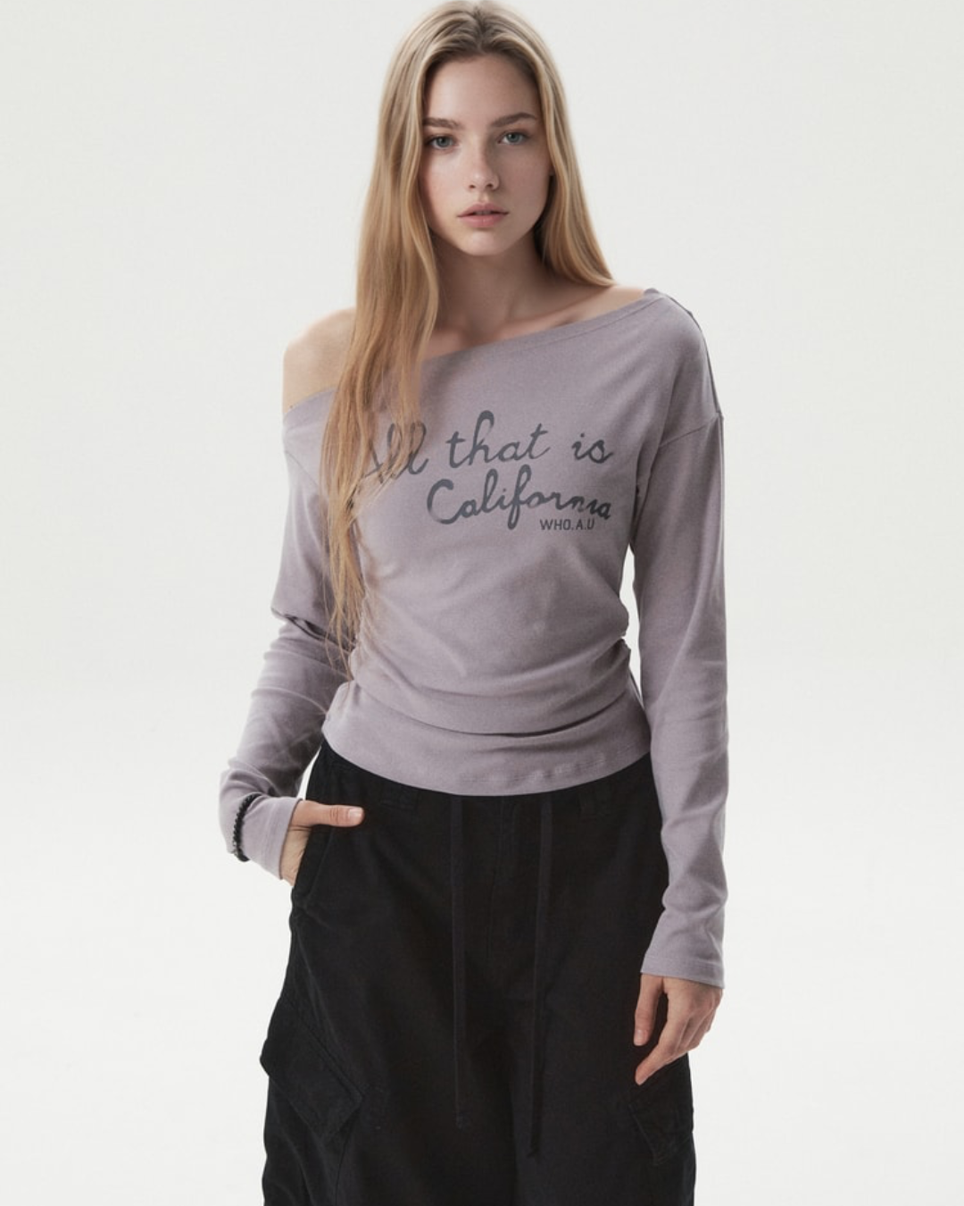 WHOAU 022 One-Shoulder Long Sleeve T-shirt