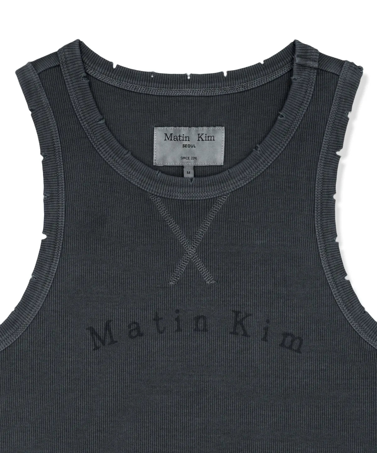 MATIN KIM DISTRESSED SLEEVELESS LOGO TOP