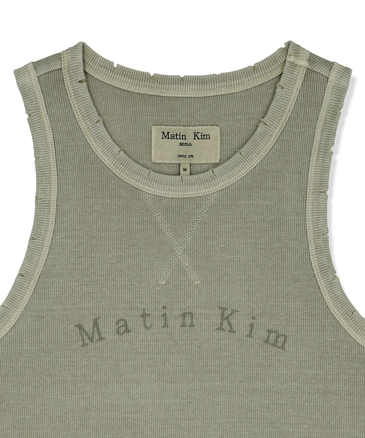 MATIN KIM DISTRESSED SLEEVELESS LOGO TOP