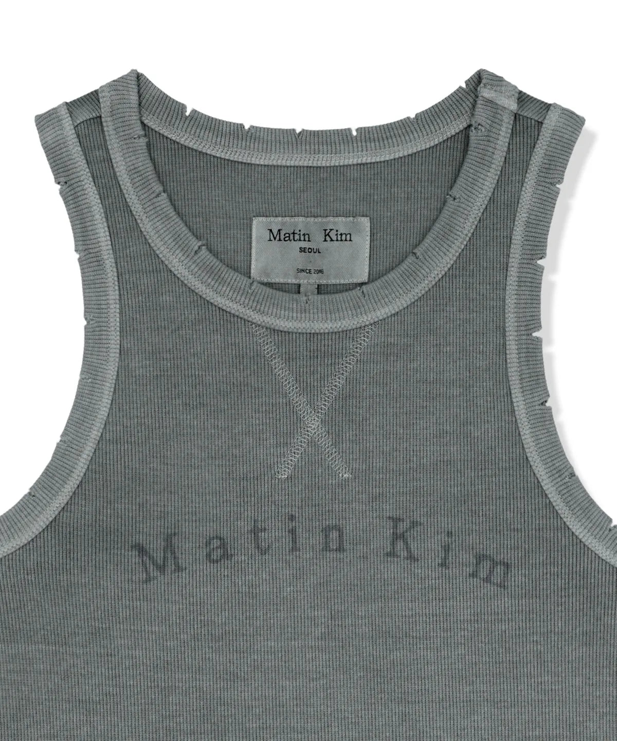 MATIN KIM DISTRESSED SLEEVELESS LOGO TOP