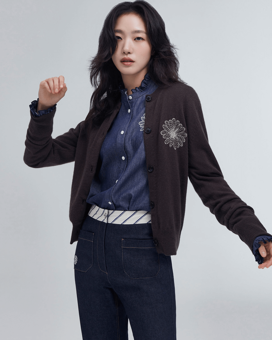 MARDI MERCREDI CASHMERE BLENDED CARDIGAN ROUND NECK
