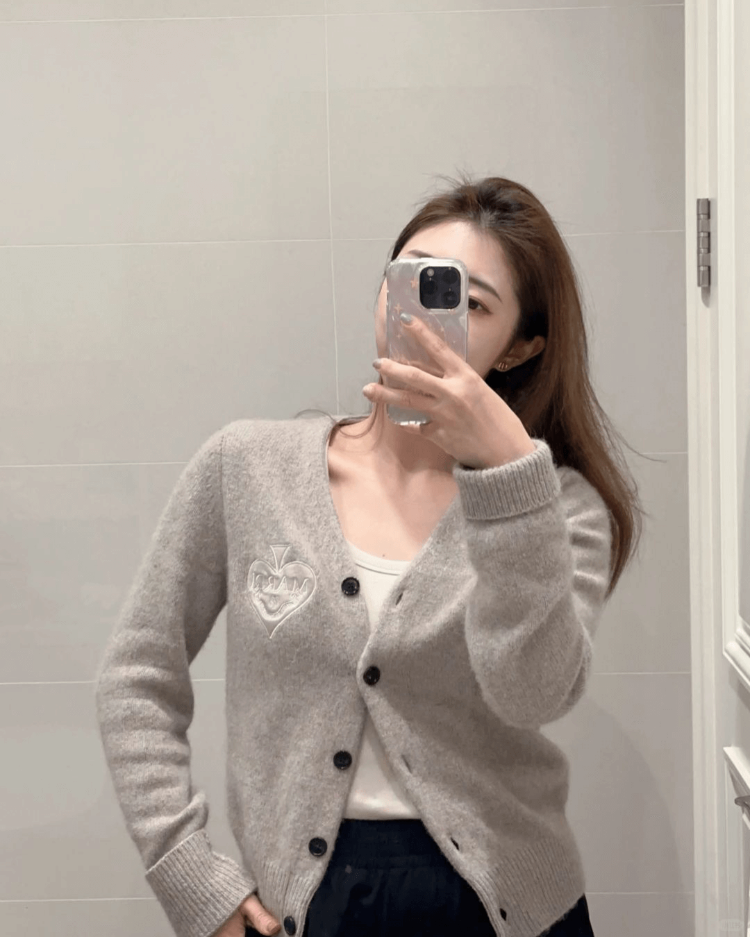 MARDI MERCREDI RACCOON BLENDED CARDIGAN V NECK SPADE