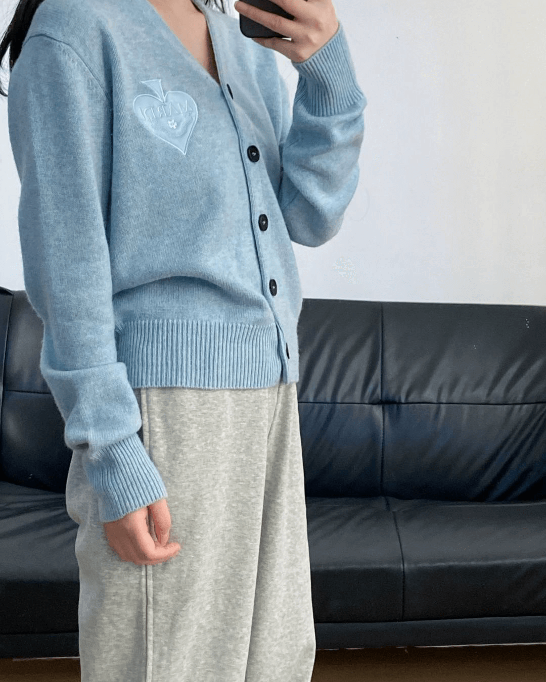 MARDI MERCREDI RACCOON BLENDED CARDIGAN V NECK SPADE