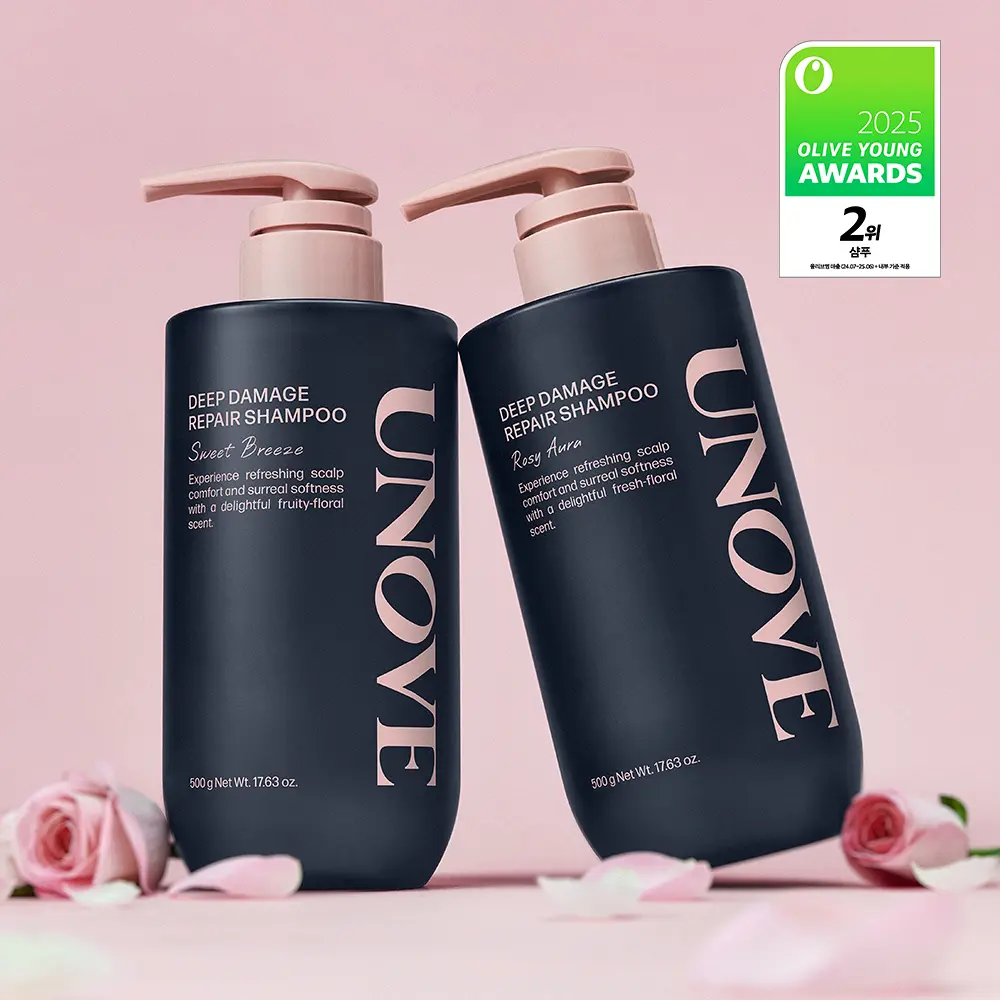 UNOVE Deep Damage Repair Shampoo | 500ml Sweet Breeze + 500ml Rosy Aura