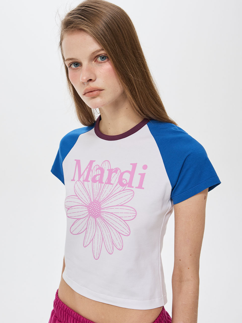 MARDI 110 CROPPED TSHIRT RAGLAN FLOWERMARDI_WHITE LAVENDER