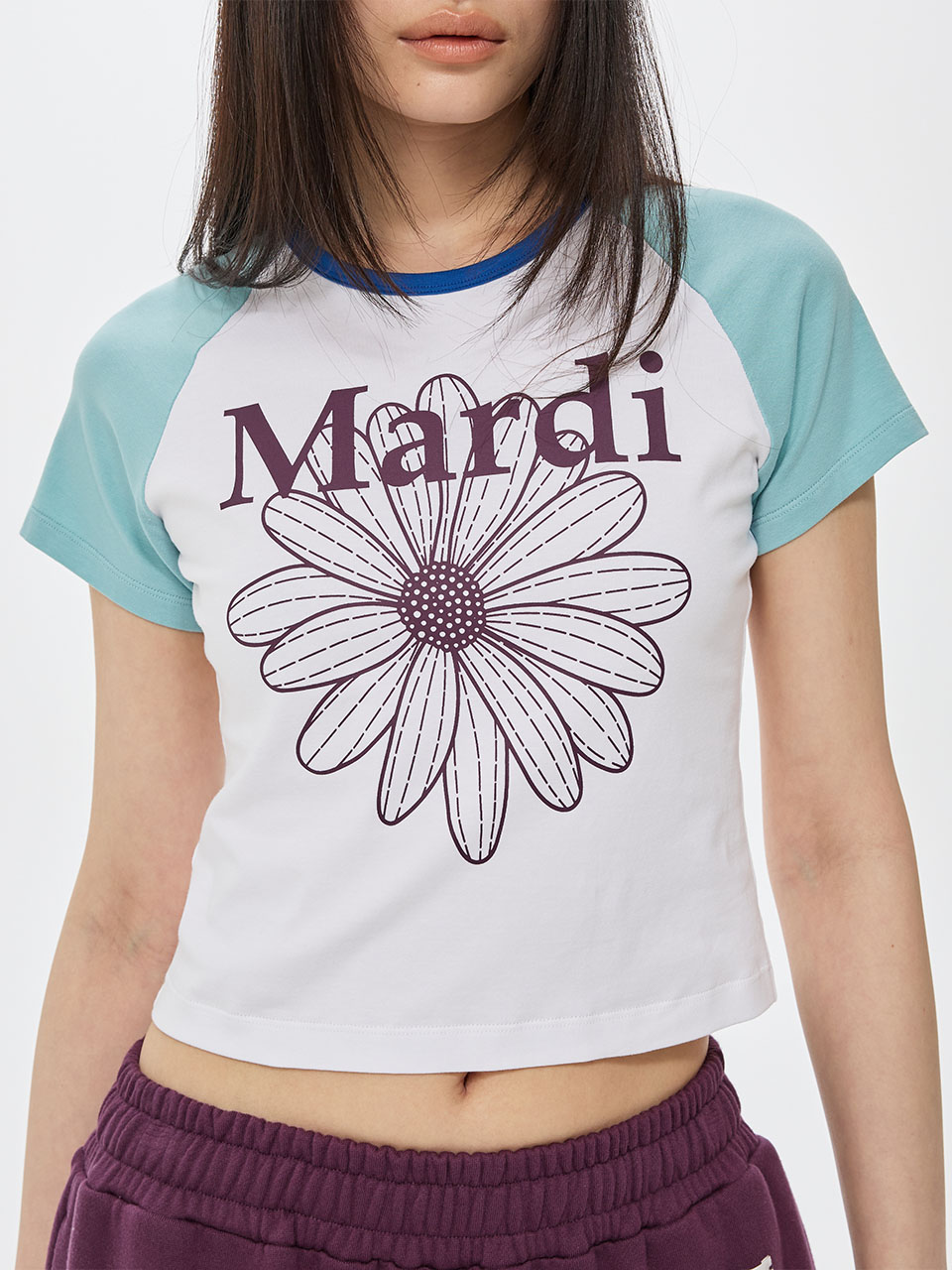 MARDI 110 CROPPED TSHIRT RAGLAN FLOWERMARDI_WHITE PLUM