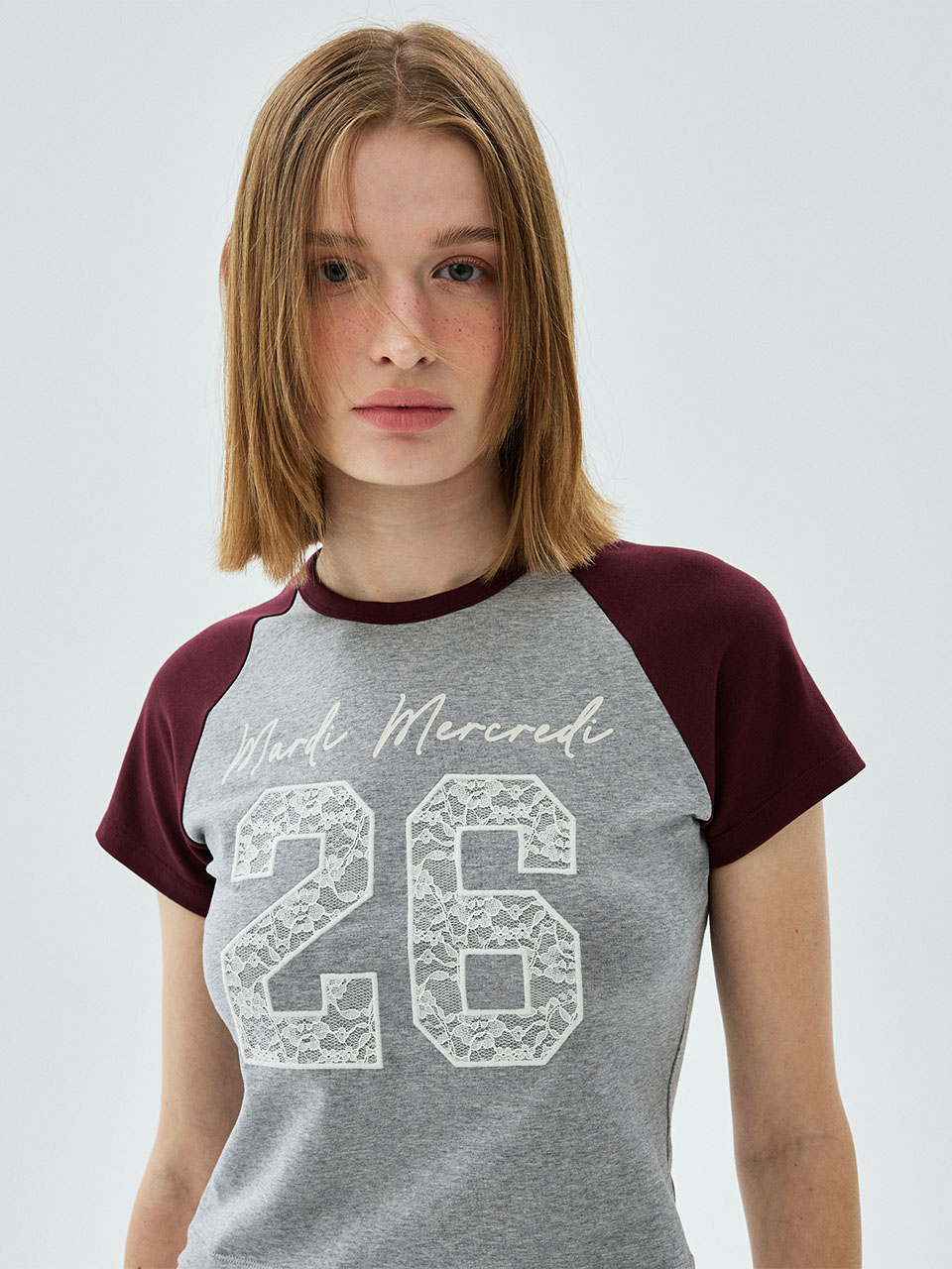 MARDI 105 CROPPED TSHIRT RAGLAN NO.26 LACE_GREY BEIGE