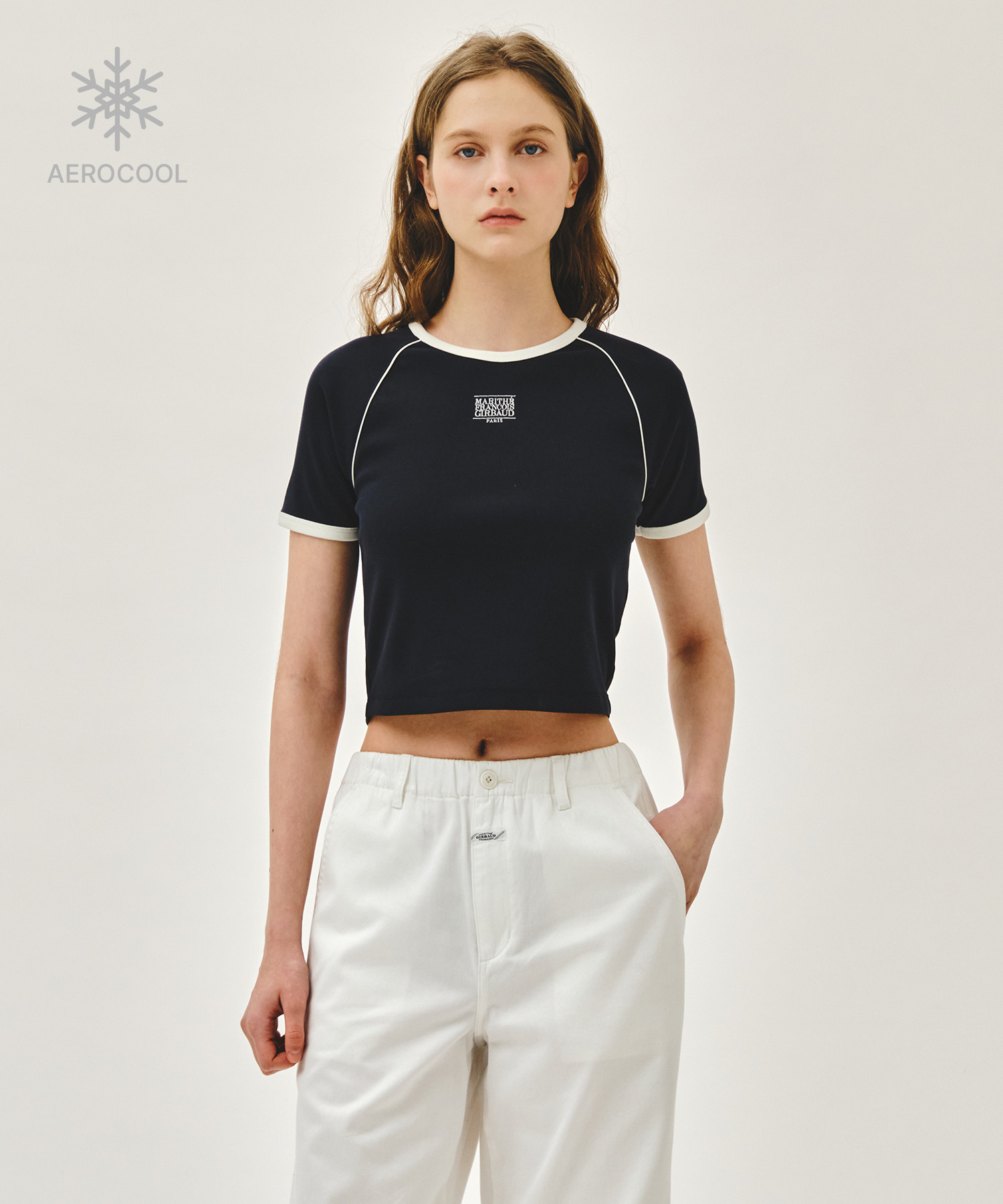 Marithe 050 W AEROCOOL SMALL CLASSIC LOGO RINGER SLIM CROP TEE
