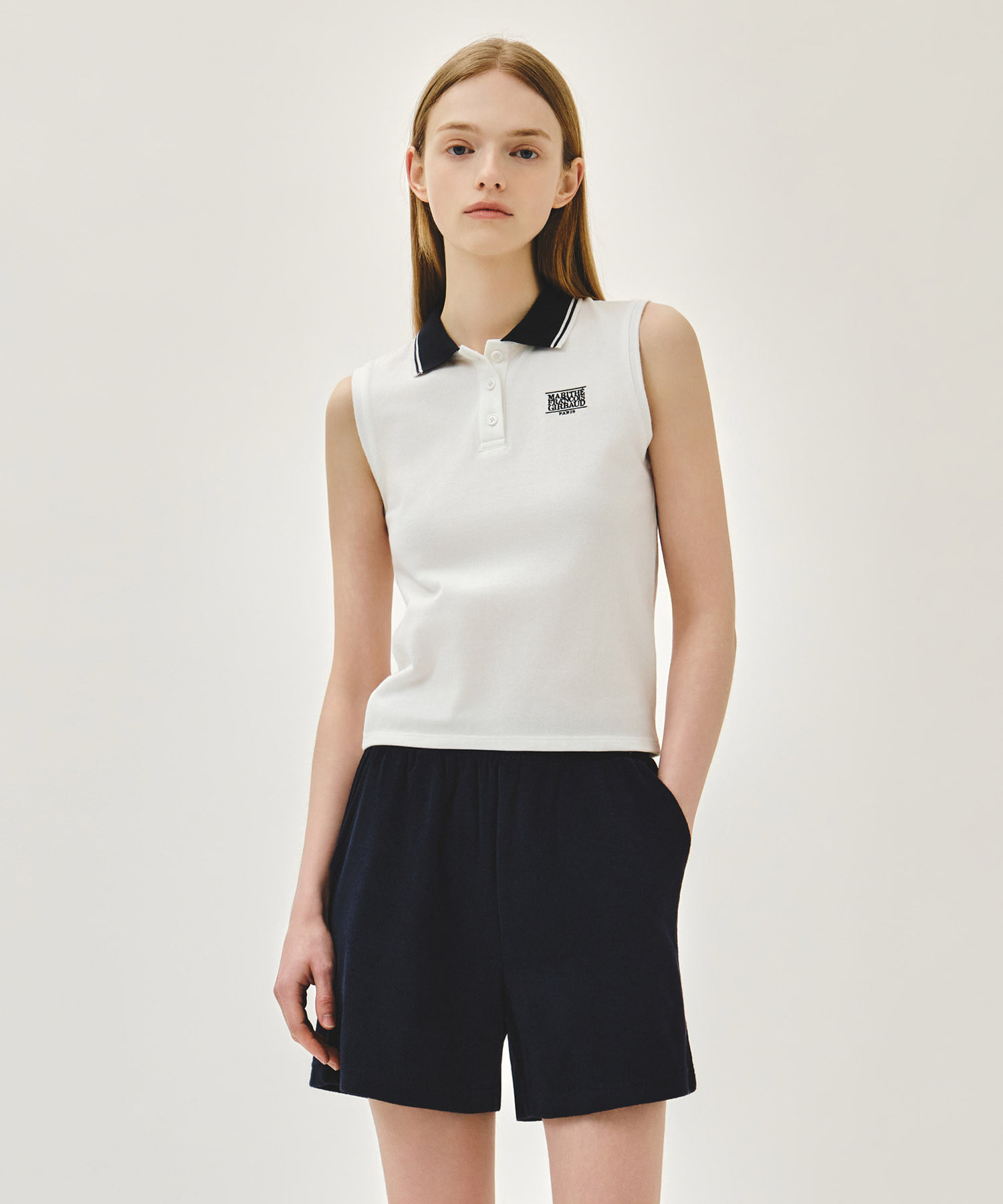 Marithe 057 W SMALL CLASSIC LOGO PK COLLAR SLEEVELESS