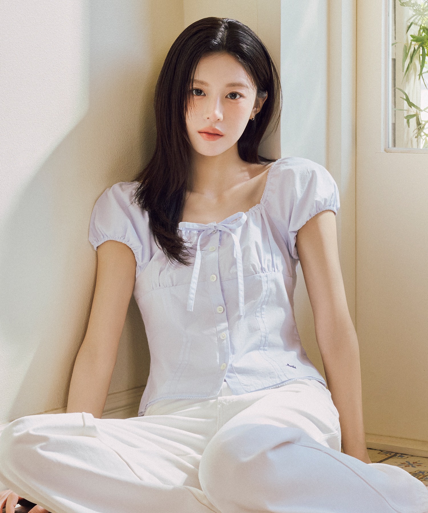 Marithe 067 W CAP SLEEVE RIBBON BLOUSE