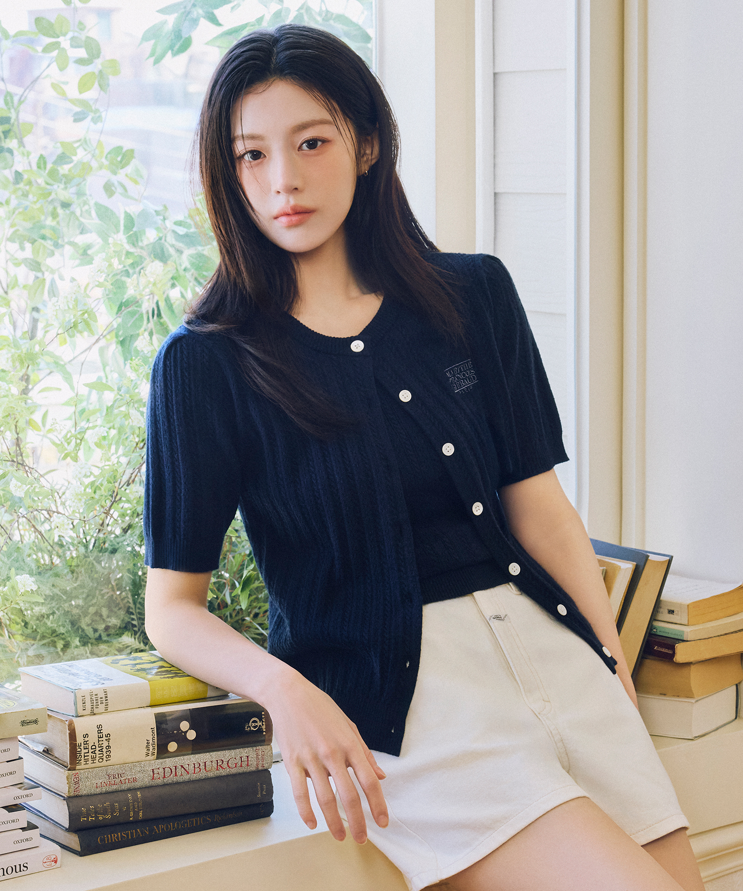 Marithe 068 W SMALL CLASSIC LOGO HALF KNIT CARDIGAN SET UP