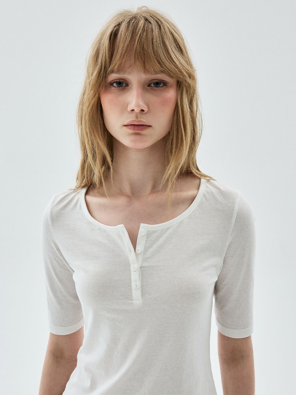 MARDI 105 SLIM TOP HENLEY NECK_IVORY